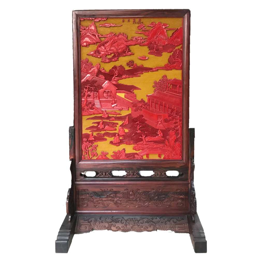 雕漆屏風曲水流觴（明古齋雕漆楊之新大師作品）