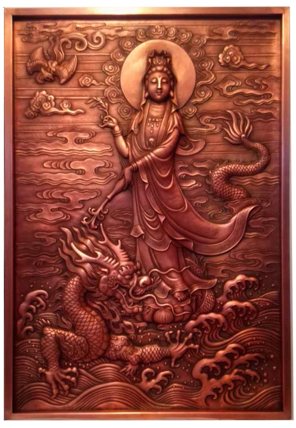 乘龍觀音紫銅鍛鏨壁畫(huà)